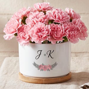 Spersonalizowana doniczka, spersonalizowana doniczka z inicjałem na prezent dla pary, romantyczna dekoracja ślubna, kwiatowa pamiątka na rocznicę