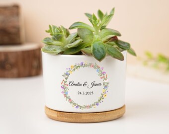 Engagement Gift,Gift for Couple,Newly Engaged,Flower Pot,Custom Succulent Planter,Live Plant,8th Anniversary Gift for Her,Engagement Planter