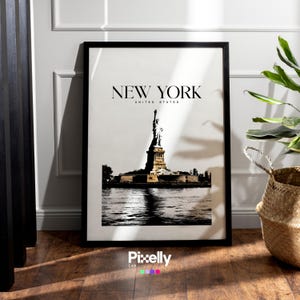 Arte imprimible de la ciudad de Nueva York / Juego de 3 pósteres con el mapa de la ciudad de Nueva York y la Estatua de la Libertad en Times Square / Decoración de pared con descarga digital / Arte moderno para sala de estar