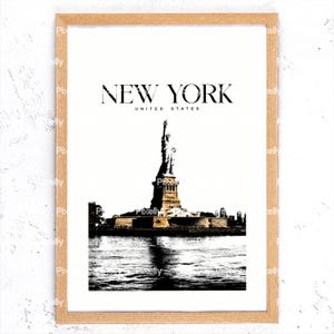 Arte imprimible de la ciudad de Nueva York / Juego de 3 pósteres con el mapa de la ciudad de Nueva York y la Estatua de la Libertad en Times Square / Decoración de pared con descarga digital / Arte moderno para sala de estar
