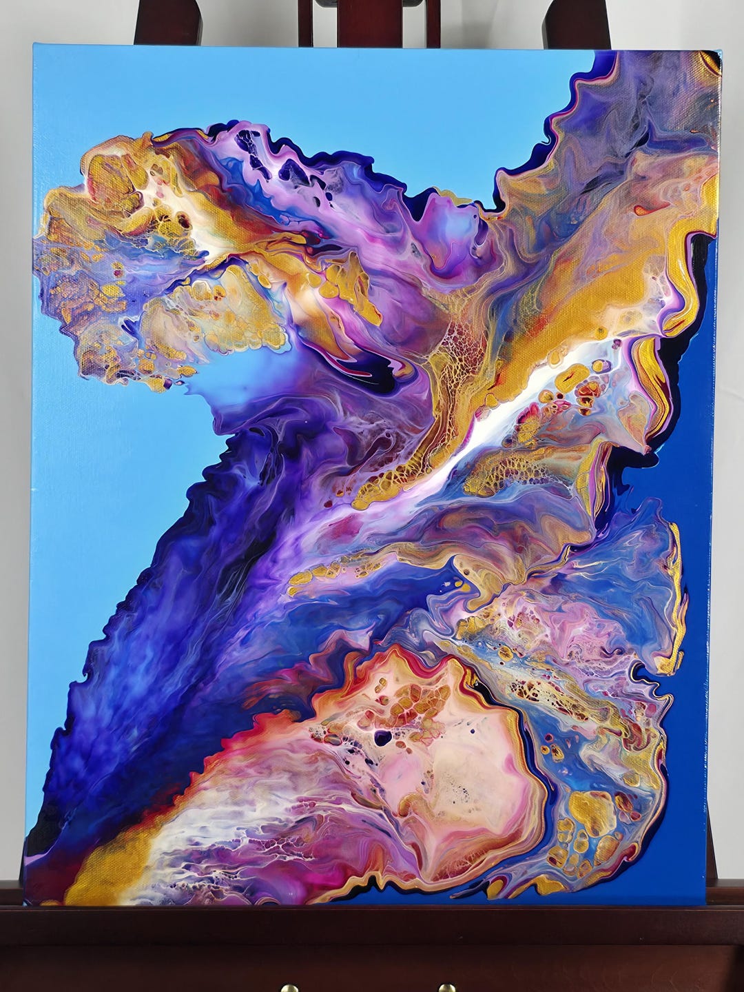 Fluid Art Dutch Pour Painting: Decadent Blues, Gold Accents - Etsy