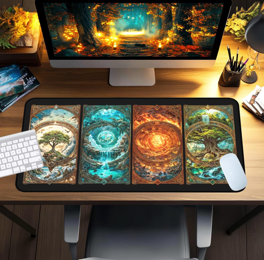 The Elements - Elemental Realms Desk Mat - Fantasy Art Mouse Pad ...