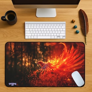 Blazing Grace - Phoenix Fire Desk Mat - Mythic Fantasy Mouse Pad - MTG Play Mat