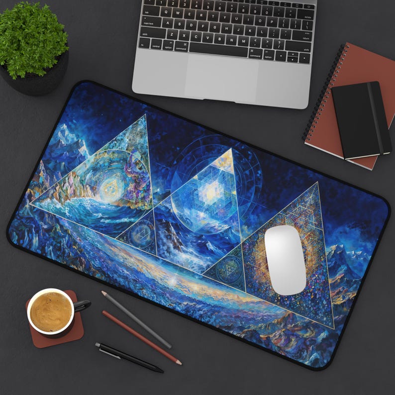 Psychedelic Desk Mat, Mind Prism Mouse Pad, Sacred Geometry Altar Decor for Gamers & Mystics image 2