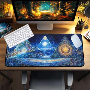 Psychedelic Desk Mat, Mind Prism Mouse Pad, Sacred Geometry Altar Decor for Gamers & Mystics