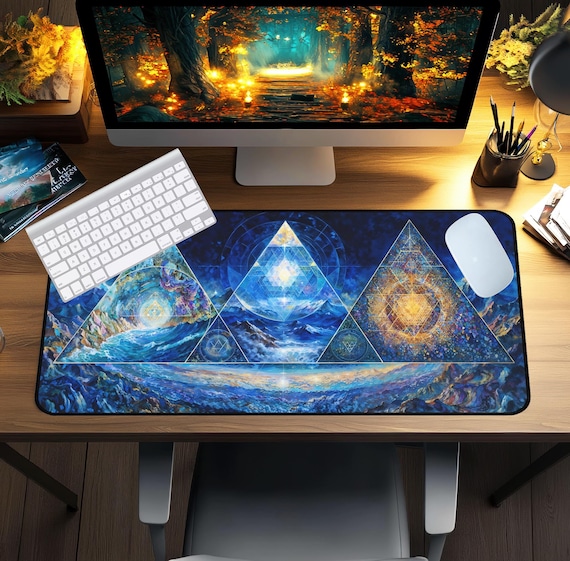 Psychedelic Desk Mat, Mind Prism Mouse Pad, Sacred Geometry Altar Decor for Gamers & Mystics