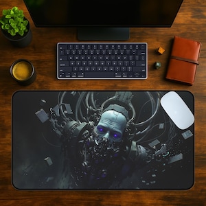 Cyber Punk Space Deity - Death Space Drift - Neon Void Schreibtischmatte - Futuristische Sci-Fi Mauspad - Dark Gaming Einrichtung Decor & Geschenk