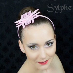 Baby pink color criss cross crinoline small headband with pistils style for fantasy party unique woman size image 1