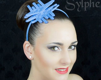 Blue peacock color criss cross crinoline small headband with pistils style for fantasy party unique woman size