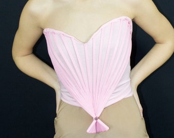 Fantasy pink boned crinoline fan top with pistils costume