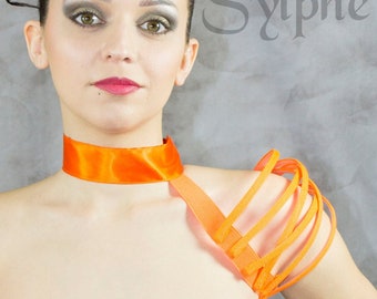 Single asymetrical Halloween fluo orange fantasy shoulder boned crinoline.