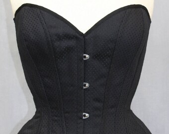 23 inches waist size Victorian black dots cotton coutil overbust boned cinched corset