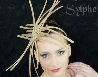 Gold lame color criss cross crinoline headband with pistils style for fantasy party unique woman size