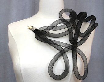Black fantasy twist and play costume accessories false horsehair braid collar with back closure clip