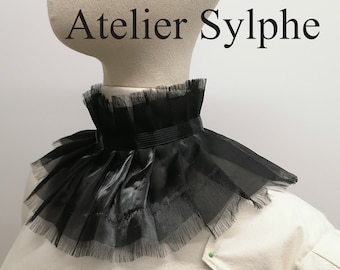 Black fantasy ruffle neck fabric collar with back lacing closure