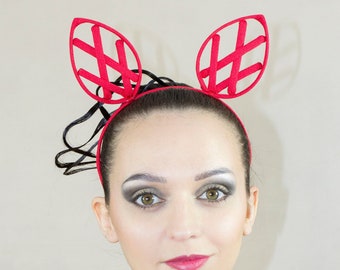 Fancy Head band in red color criss cross ear crinoline grid for fantasy party