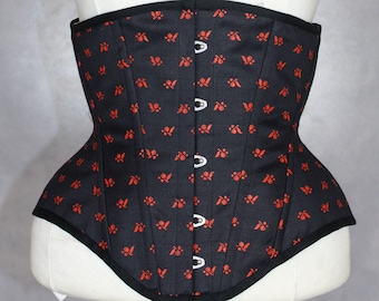 28 inches waist size underbust boned coutil corset orange cherry pattern fabric READY TO WEAR