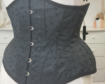29 inches waist size underbust boned coutil corset black tulip pattern fabric READY TO WEAR