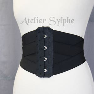 30 inches Waist cincher underbust corset in black coutil and stretch elastic ribbons Totaly closed waist size is 75cm