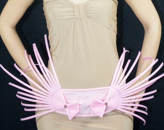 Fantasy pink boned crinoline pistils double fan belt.