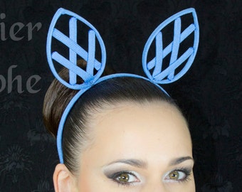 Fancy Head band in blue peacock color criss cross ear crinoline grid for fantasy party unique woman size