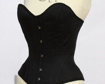 23 inches waist size edwardian black dots cotton coutil overbust boned cinched overbust corset