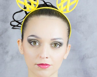 Fancy Head band in yellow color criss cross ear crinoline grid for fantasy party unique woman size