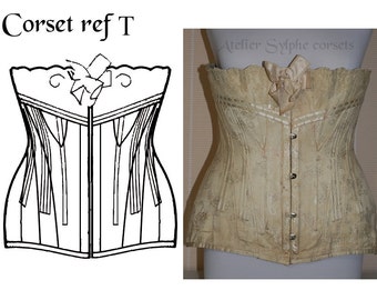 REF T PDF Digital file corset pattern drafted from antique edwardian "Au bon Marché/Paris" closed waist size 29.20 inches