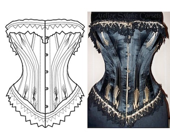REF G PDF Digital file Black satin 5x2 gussets antique corset pattern style hand drafted from antique 26 inches waist size