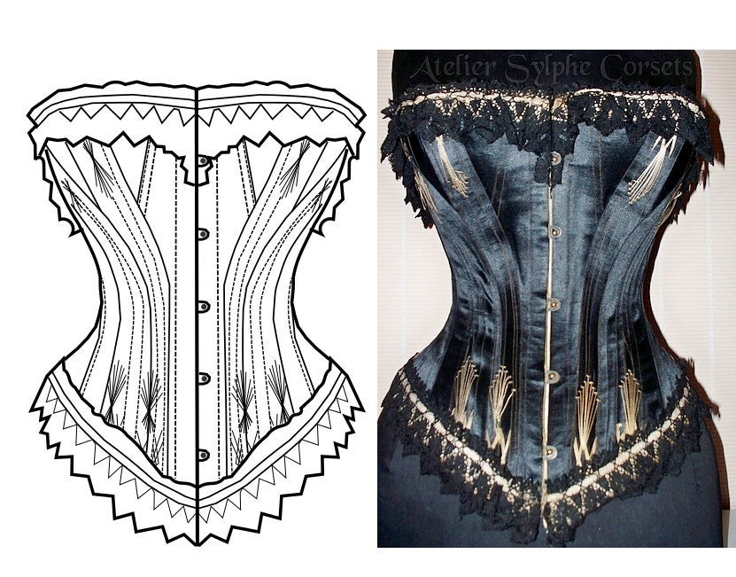 REF G PDF Digital File Black Satin 5x2 Gussets Antique Corset Pattern Style  Hand Drafted From Antique 26 Inches Waist Size 
