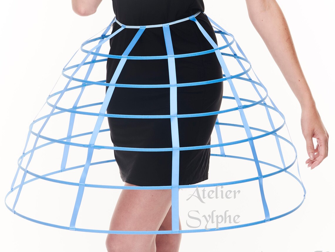 Blue Color Hoop Cage Skirt Long Pannier 6 Rows Plastic Boned Etsy