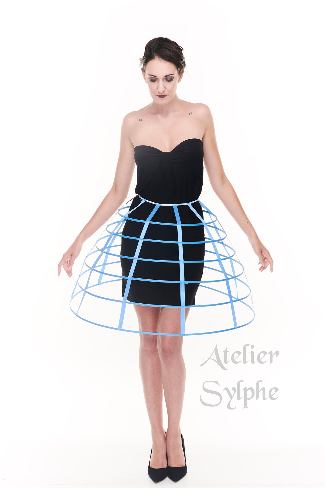 Blue color hoop cage skirt long pannier 6 rows plastic boned Etsy