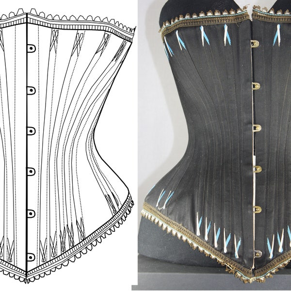 REF KIVAL,  PDF Digital file antique victorian corset pattern 19.40 inches waist size antique and pictures