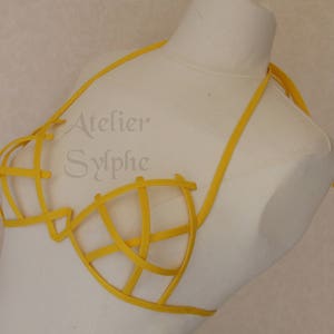 Bra in yellow color criss cross crinoline grid with ribbon end for fantasy fancy party unique woman size image 7