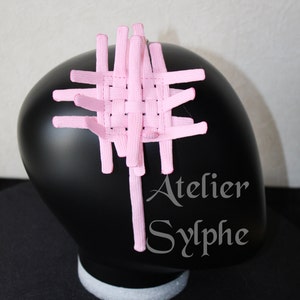 Baby pink color criss cross crinoline small headband with pistils style for fantasy party unique woman size image 4