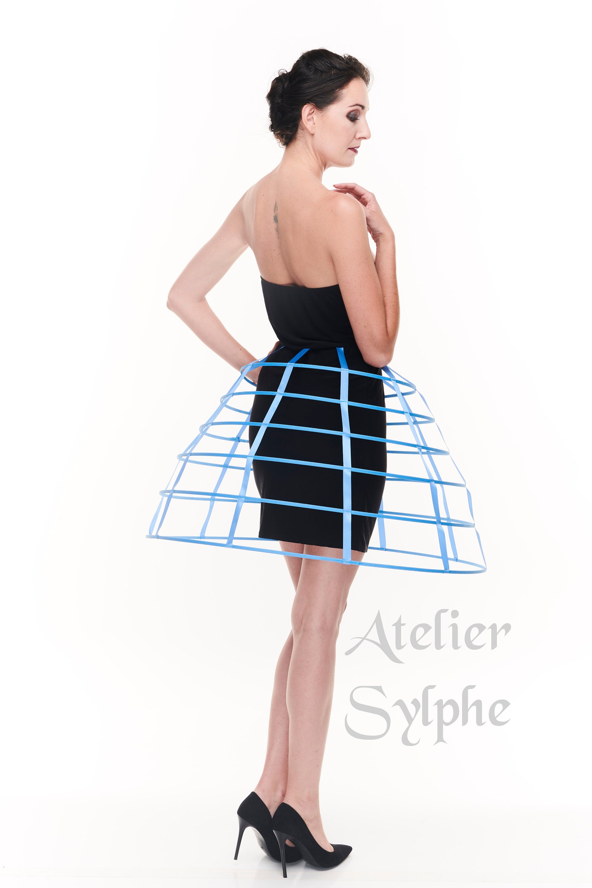 Blue color hoop cage skirt long pannier 6 rows plastic boned Etsy
