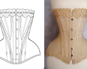 REF Y PDF digital file pattern drafted from antique early XXe century S curve Edwardian corset, 19.5 inches small waist size