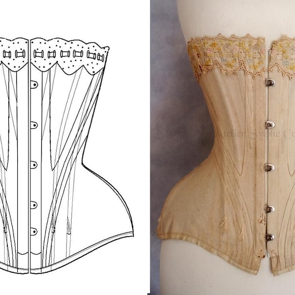 REF Y PDF digital file pattern drafted from antique early XXe century S curve Edwardian corset, 19.5 inches small waist size