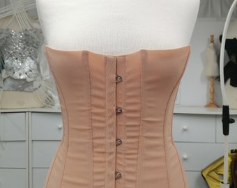 25 inches waist size midbust boned stretch powermesh corset nude color fabric READY TO WEAR