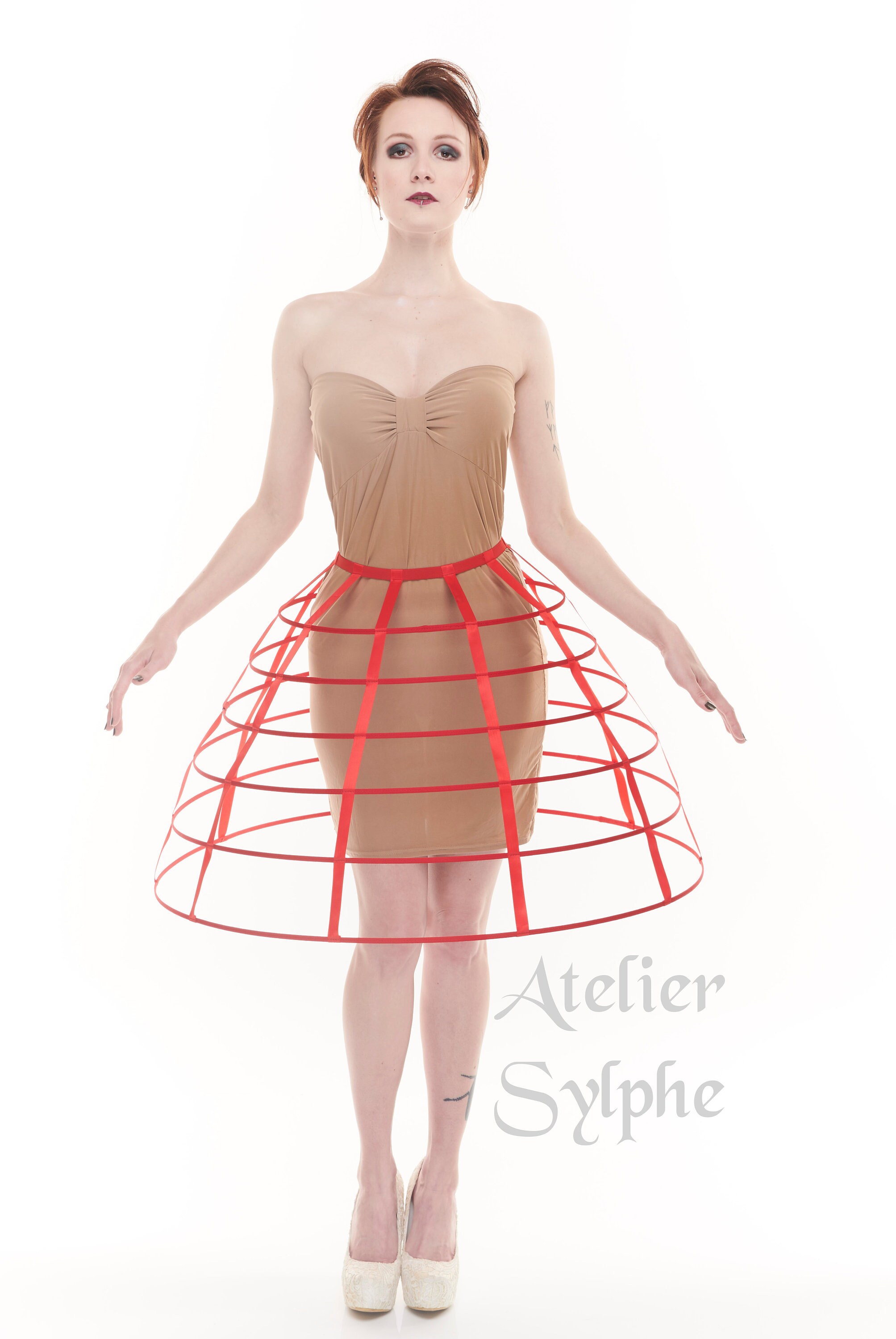 Red Color Hoop Cage Skirt Long Pannier 