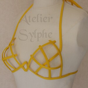 Bra in yellow color criss cross crinoline grid with ribbon end for fantasy fancy party unique woman size image 5