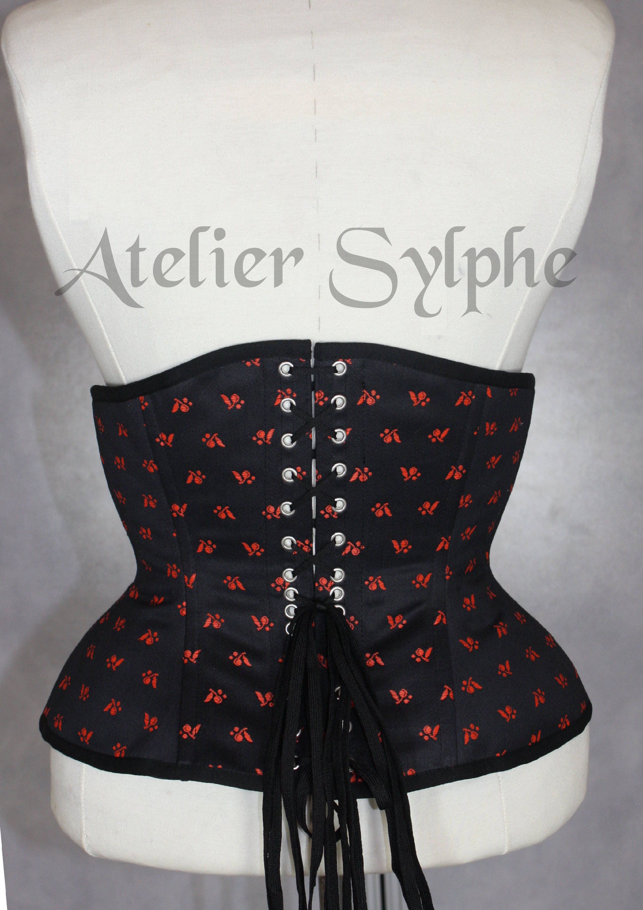 28 Inches Waist Size Underbust Boned Coutil Corset Orange Cherry Pattern  Fabric READY TO WEAR 