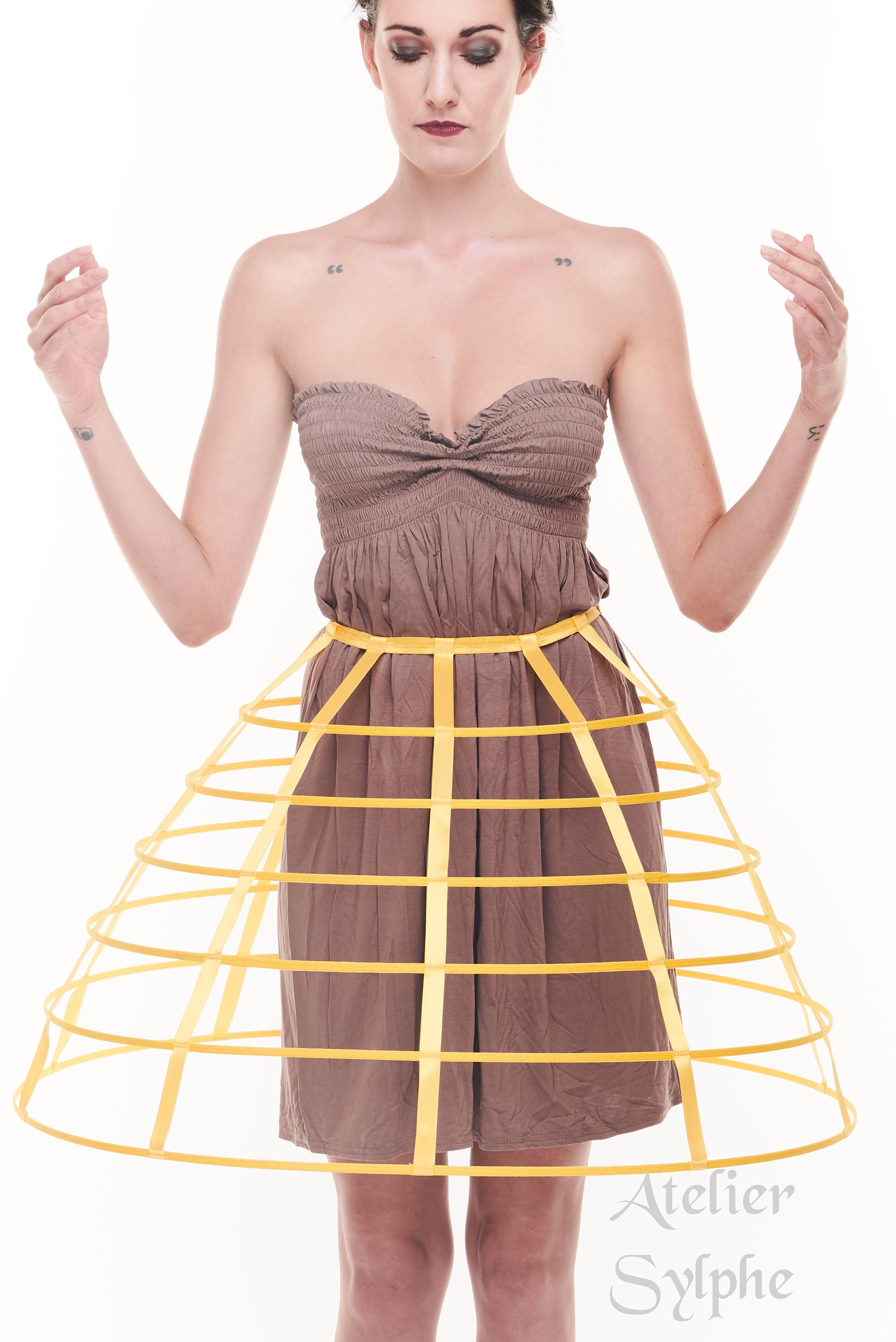 Yellow color hoop cage skirt long pannier 6 rows plastic boned Etsy