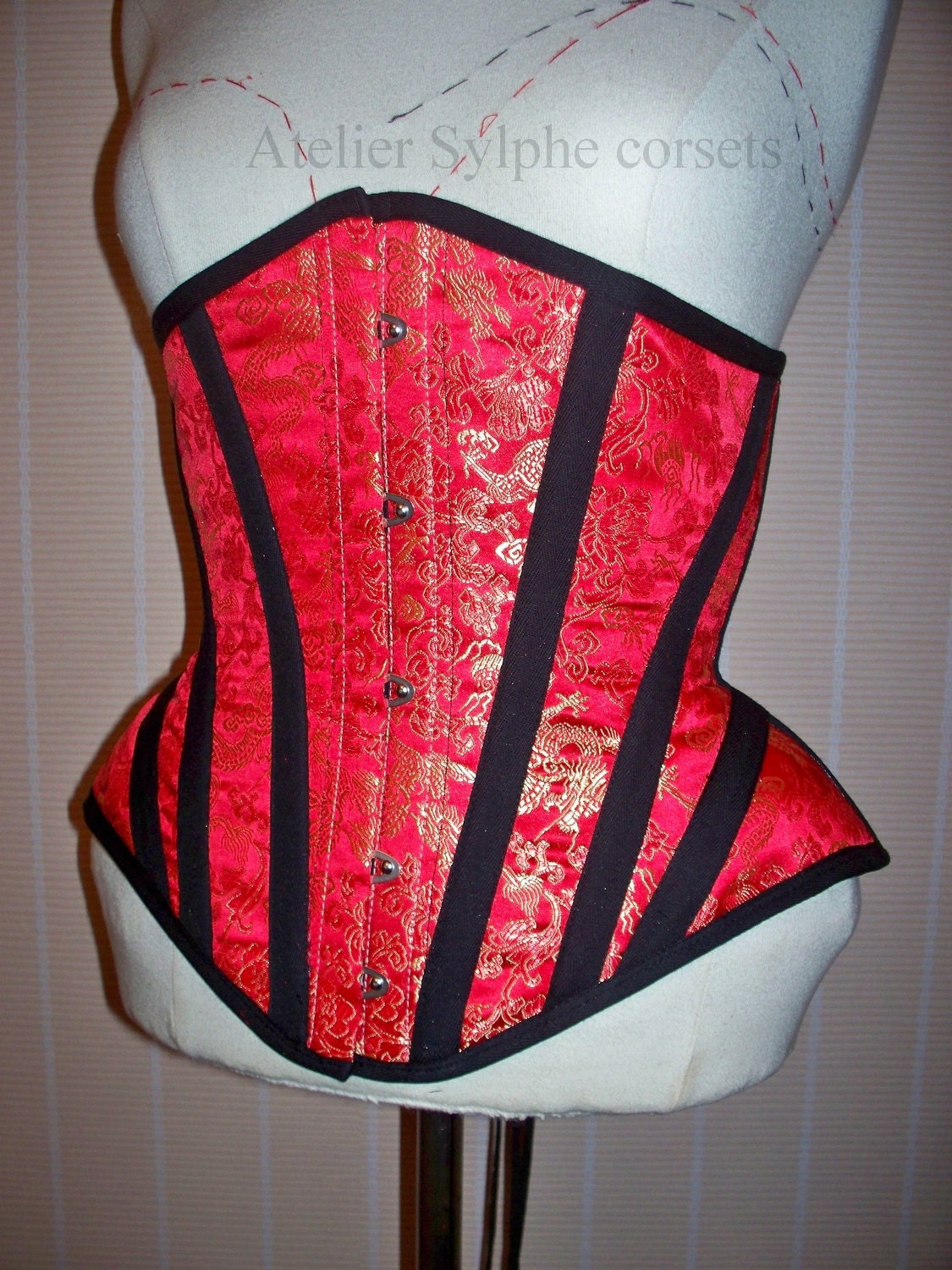 24 Inches Waist Size Red Brocade Underbust Boned Corset With | Etsy