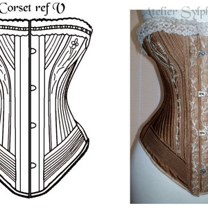 REF V PDF Digital file Black antique corset"Royal Worcester Style99"  12x2 pieces pattern Victorian 21 inches waist size