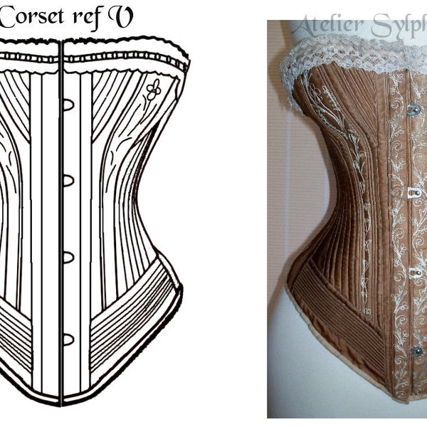 REF V PDF fichier digital à charger en ligne Patron de corset modèle "Royal Worcester Style99"  à 12 pièces X2 baleiné et cordé.