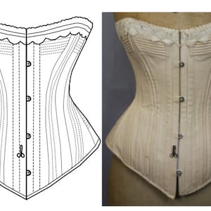 Ref C PDF Digital file pattern hand drafted from antique corded corset 24.40 inches at waist line