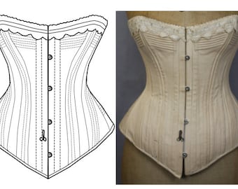Ref C PDF Digital file pattern hand drafted from antique corded corset 24.40 inches at waist line