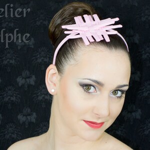 Baby pink color criss cross crinoline small headband with pistils style for fantasy party unique woman size image 2