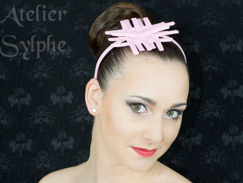 Baby pink color criss cross crinoline small headband with pistils style for fantasy party unique woman size image 2